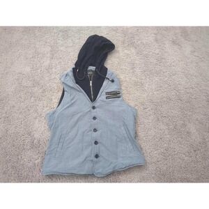 Guess Hooded Vest Sleeveless Denim Jacket Moto Zip Pockets Women's Size M